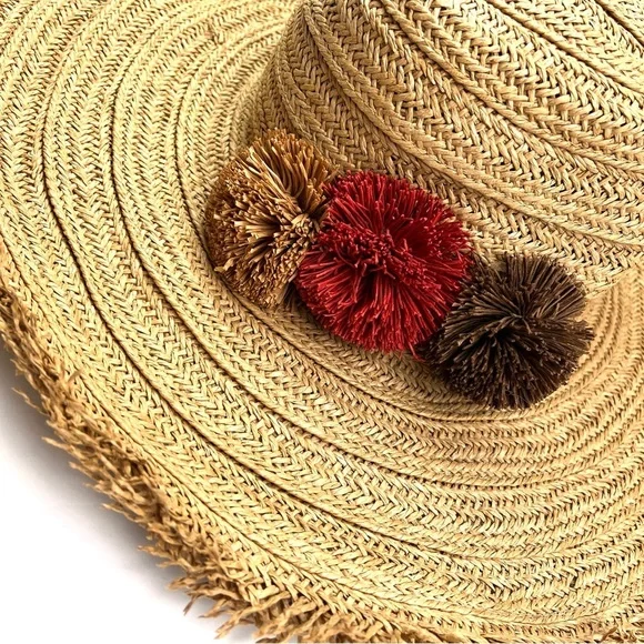New J. Jill Wide Brim Raffia Straw Beach Sun Hat - Picture 2 of 3